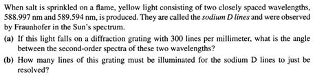 Solved When Salt Is Sprinkled On A Flame Yellow Light Chegg