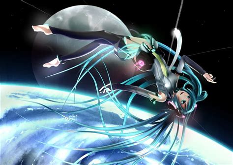 ~up In The Air~ Vocaloid Moon Hatsune Miku Space Anime Barefoot Earth Hd Wallpaper Peakpx