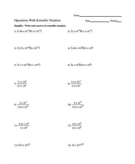 Scientific Notation Operations Worksheet Works operations with ...