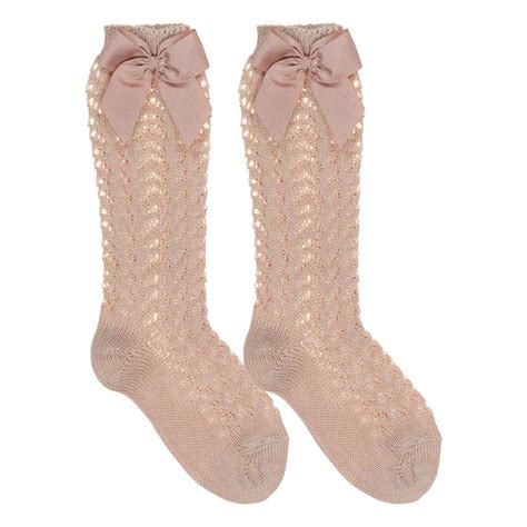 Condor Socks Openwork Grosgrain Bow Knee Socks Rosa Empolvado