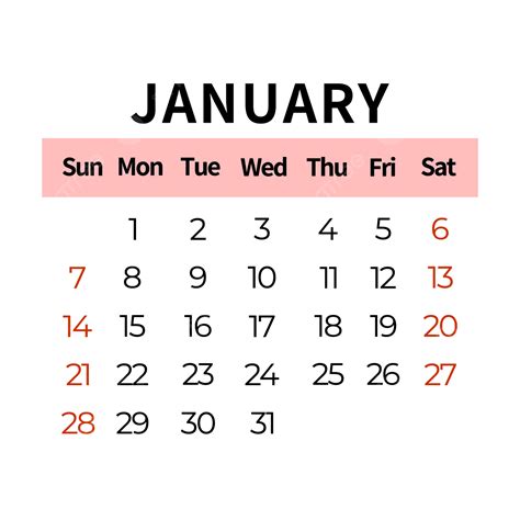 January 2024 Calendar Simple Style Pink Vector 2024 Calendar Simple