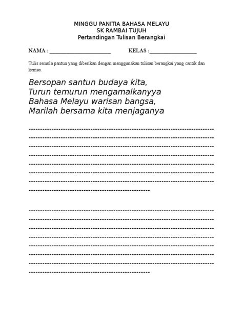 Tulisan Berangkai Yang Cantik Bahasa Melayu Tahun 4 Tulisan Berangkai