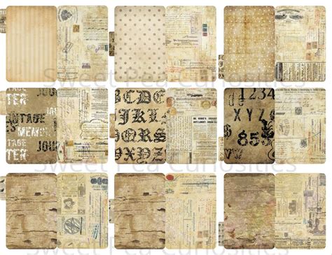 9 Vintagepaper File Folders Pockets Tags Kit Digital Etsy