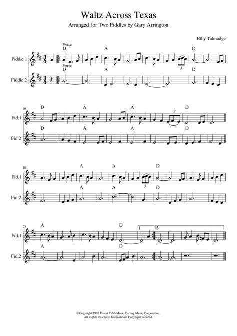 Waltz Across Texas by Ernest Tubb - String Duet - Digital Sheet Music ...