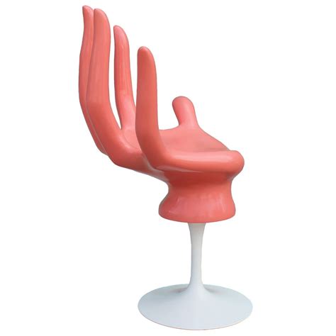 Whimsical Mid Century Modern Swivel Hand Chair In Coral And White