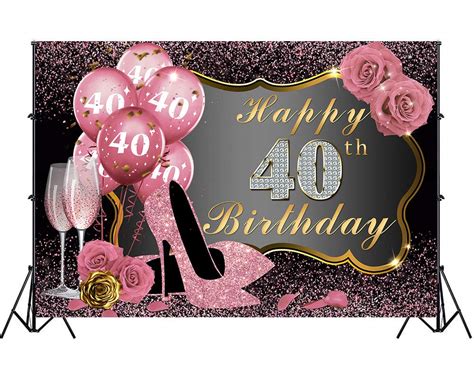 Buy 40th Happy Birthday Backdrop 10x7ft Shining Pink Dots Gold Frame Photo Backdrop For Women