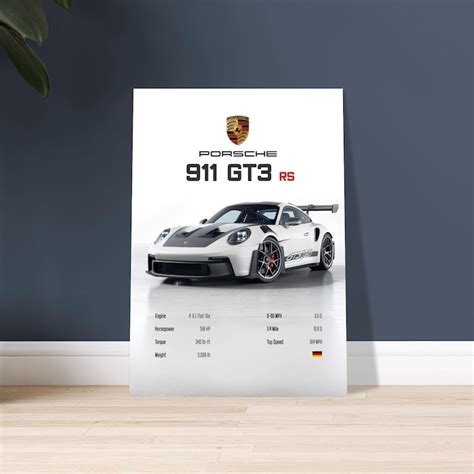 Porsche 911 GT3 RS Stats Poster White V2 Etsy