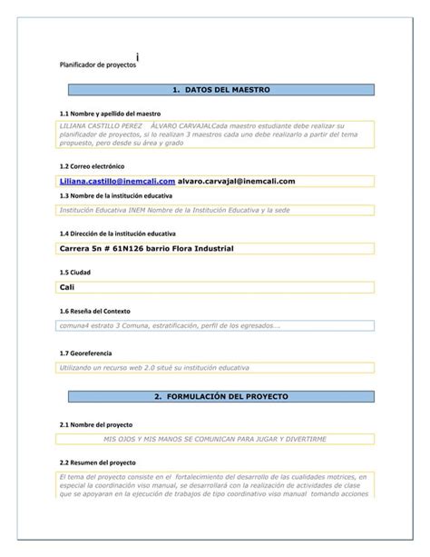 Planificador De Proyectos Plantilla Liliana Pdf