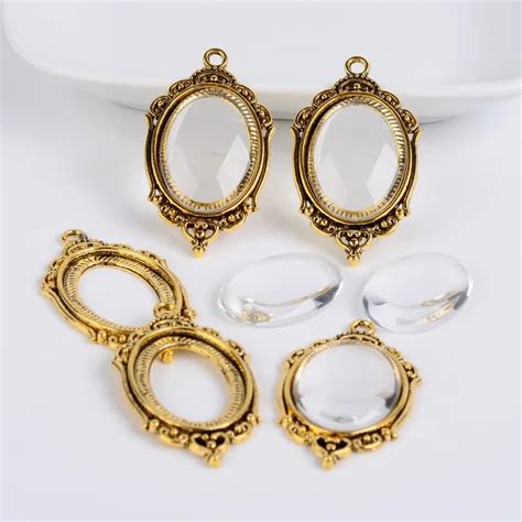 5set Lot Pendant Setting 18 25mm Oval Cabochon DIY Base With Flat Back