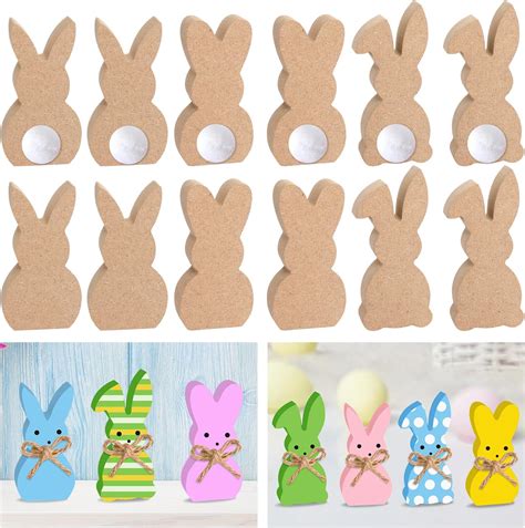 Amazon 12 Pieces Easter Wooden Bunny Cutouts 3 Styles Unfinished