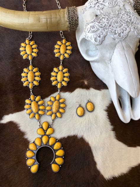 Nayeli ” Squash Blossom Statement Necklace Set Yellow Ale Accessories