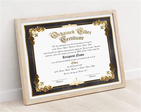 Editable Ordained Elder Certificate Template Printable Vintage Etsy