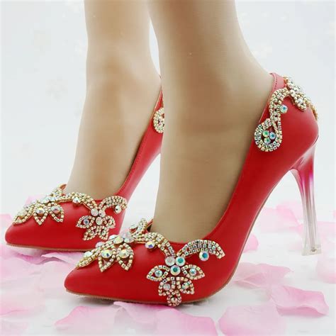 Color Rhinestone Wedding Shoes Pumps Thin Heels Platform Wedding Shoes Pointed Toe High Heels