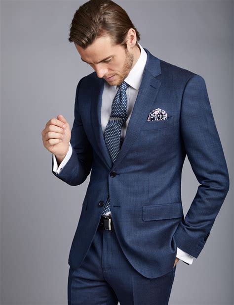 Mens Mid Blue Birdseye Slim Fit Suit Hawes And Curtis