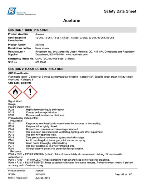 Acetone Msds Download