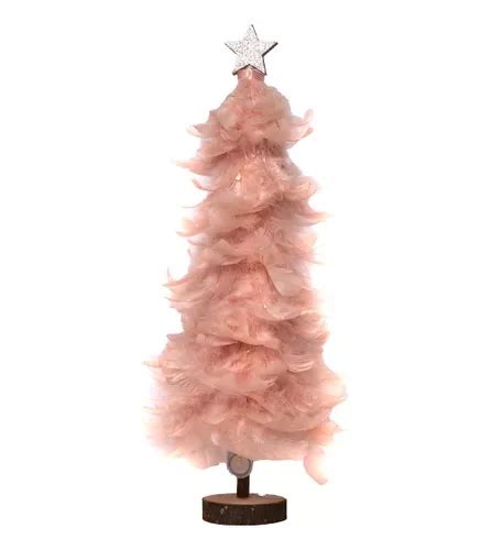 Árbol Navideño De Plumas Rosa blanco Luz Led Navidad 46cm Envío gratis