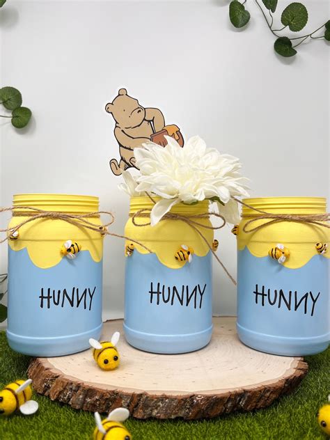 Honey Pot Plastic Mason Jar Set Centerpiece Hunny Pot Decor Hunny Pot