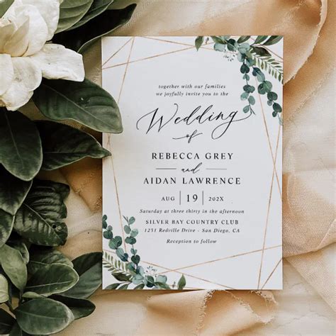 Modern Minimalistic Greenery Gold Wedding Invitation Zazzle