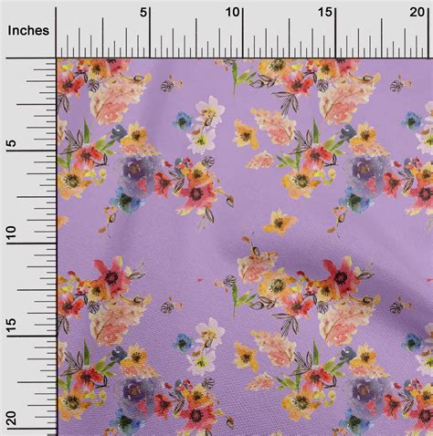 OneOone Cotton Poplin Pastel Purple Fabric Flower Watercolor Sewing