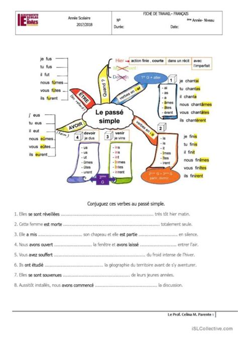 8 Passé Simple Français FLE fiches pedagogiques pdf doc