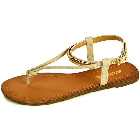 Womens T Strap Sandals Slingback Thongs Gold Strap Flip Flops Bohemian Flats New Ebay