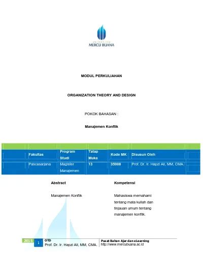 MODUL PERKULIAHAN ORGANIZATION THEORY AND DESIGN POKOK BAHASAN