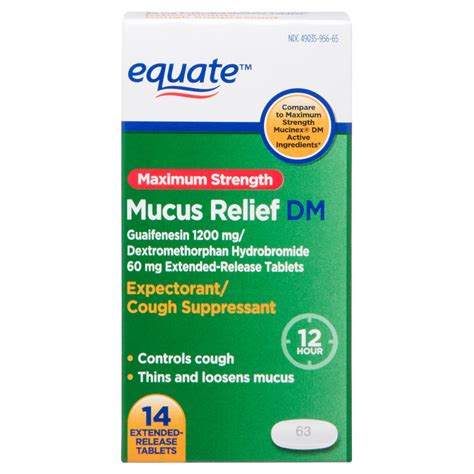 Equate Mucus Relief Max Strength Cough Suppressant DM Tablets 14