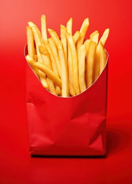 Premium Photo Fries Inside A Red Bag On Red Background