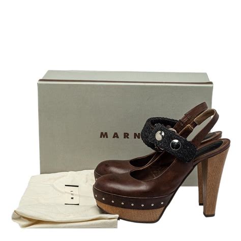 Marni Brown Black Fabric And Leather Mary Jane Buckle Strap Pumps Size