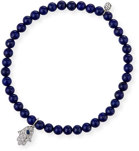 Sydney Evan K White Gold Sapphire Diamond Hamsa Lapis Bracelet