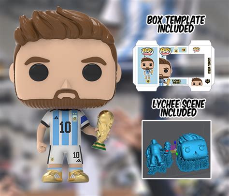 Archivo STL LIONEL MESSI FUNKO POP 3 PACK PLANTILLA CAJA PROYECTO