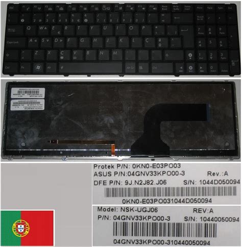 Keyboard Qwerty Po Portuguese ASUS G60 G72 NSK UGJ06 9J N2J82 J06