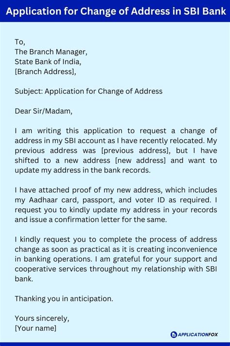 Application For Address Change In Bank Samples