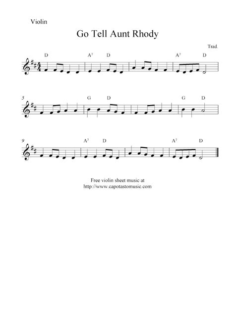 Go Tell Aunt Rhody Free Violin Sheet Music Notes