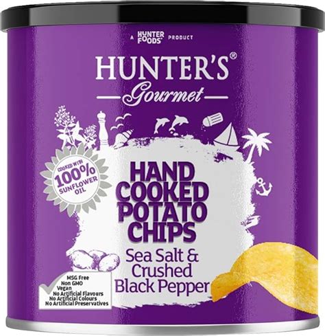 Hunter S Gourmet Hand Cooked Potato Chips Sea Salt Crushed Black