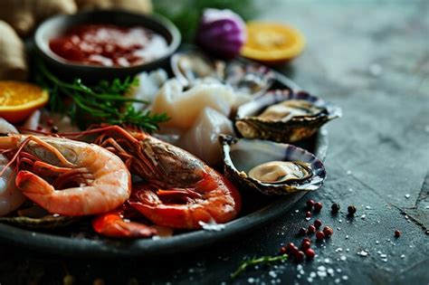 Freshness Of Seafood On Plate A Gourmet Meal For Lunch Premium AI