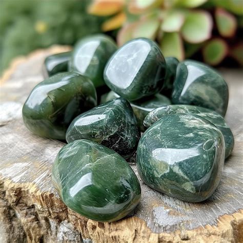 Tumbled Green Jade Gemstones Premium Ai Generated Image