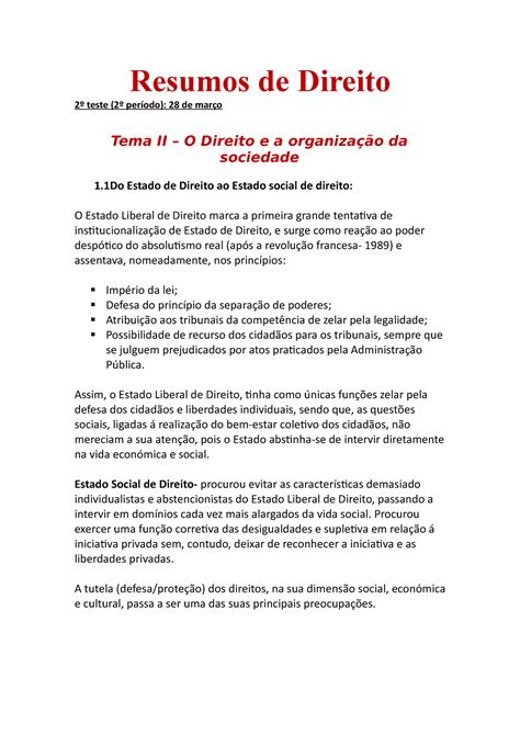 Resumos direito Resumos de Direito 2º teste 2º período 28 de março