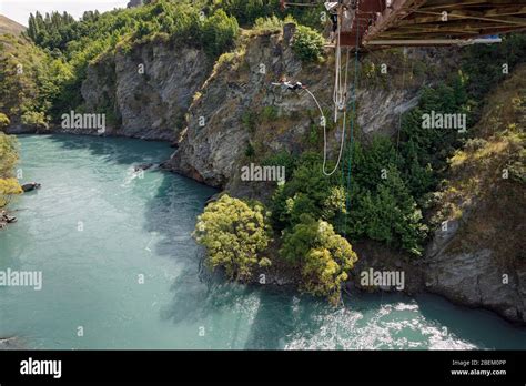 Bungy Jumping From The Kawarau Gorge Suspension Bridge Near Queenstown