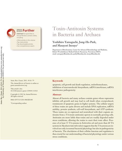 (PDF) Toxin-Antitoxin Systems in Bacteria and Archaea