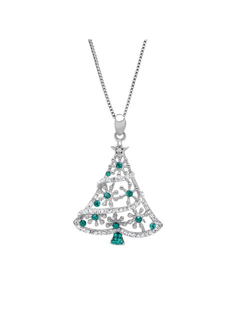 Luminesse Christmas Tree Pendant Necklace With Forest And White Swarovski Crystals In Sterling