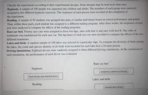 Solved Classify The Experiments According To Their