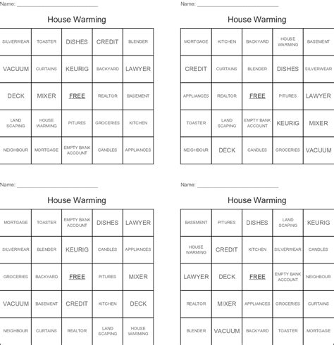 Printable Housewarming Bingo Cards Printable Bingo Cards