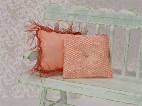 Dollhouse Miniature Pillows Cushions Peach Apricot Pair