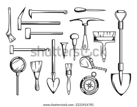 Set Archaeological Tools Collection Items Excavation Stock Vector ...