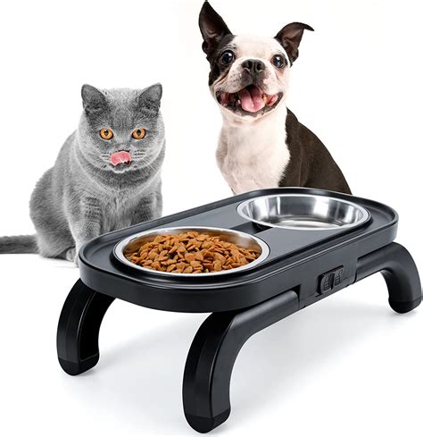 Pettom Gamelle Double Chat Sur Lev E Et Inclin E En Acier Inoxydable