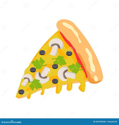 Slice Of Pizza With Olive Herbs Mushrooms And Cheese Stock Vector