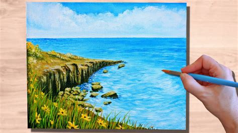 Acrylic Painting Cliff Rocks Seascape Acrylic Painting For Beginners