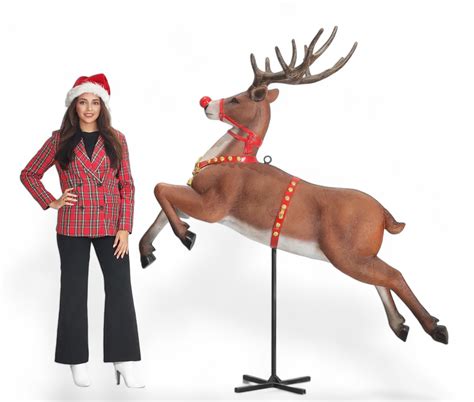 Christmas Reindeer Statue Jumping And Flying Life Size