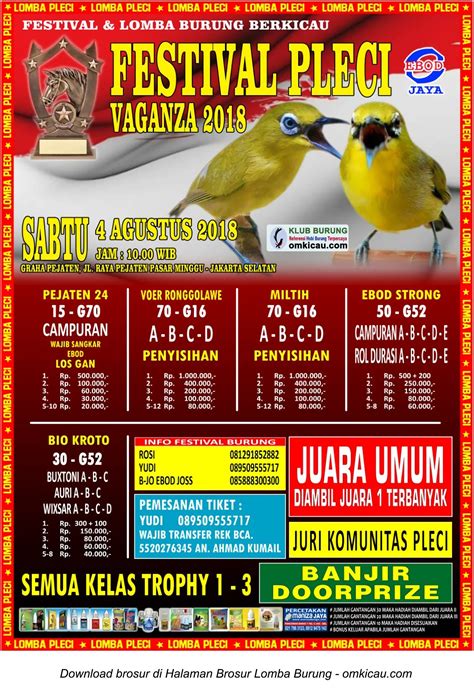 Brosur Lomba Burung Berkicau Festival Pleci Vaganza Jakarta Selatan 4